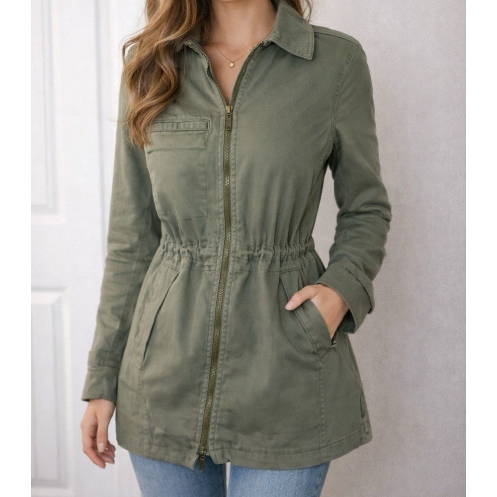 Liz Claiborne Simply Liz Olive Green Utility Jacket Cinched Waist Medium